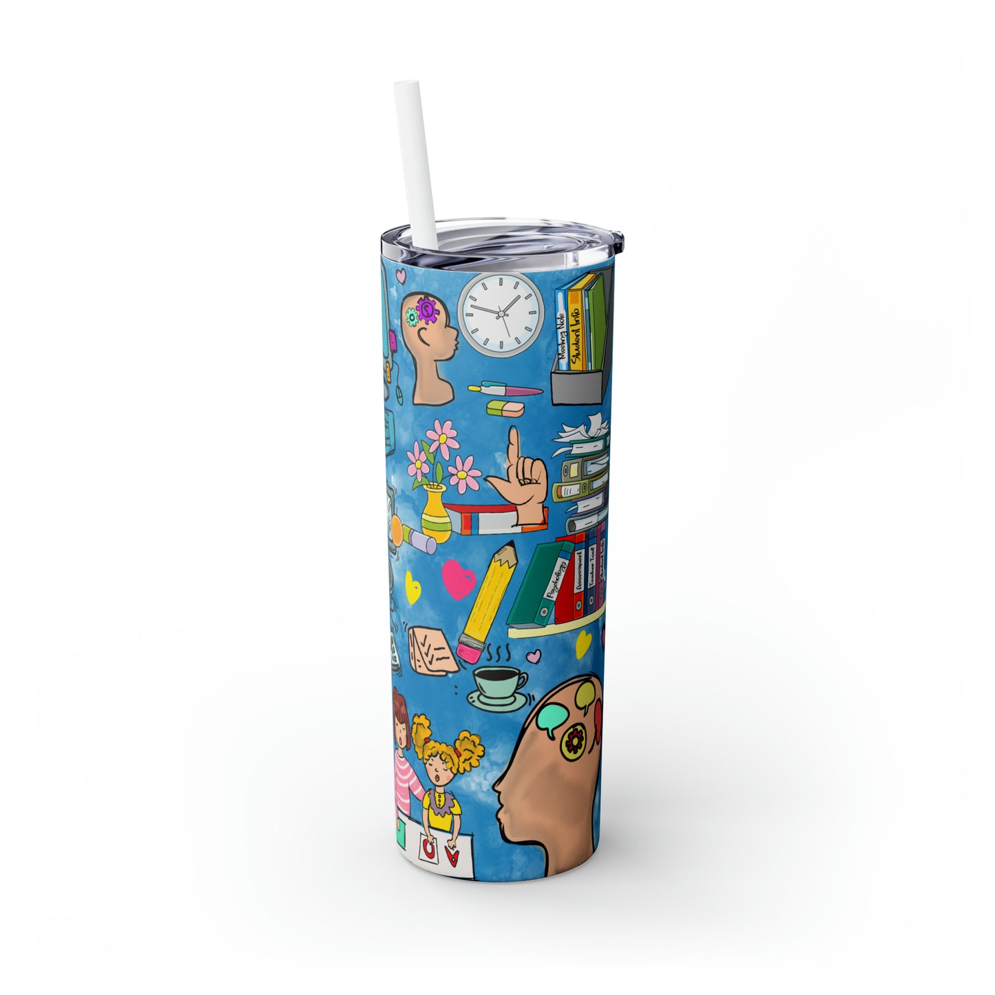 Skinny Tumbler with Straw, 20oz, Teacher, School Psychologist