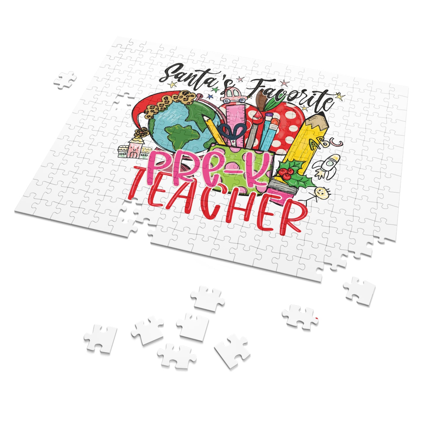 Puzzle, Santa's Favorite PreK Teacher, Personalised/Non-Personalised (30, 110, 252, 500,1000-Piece)