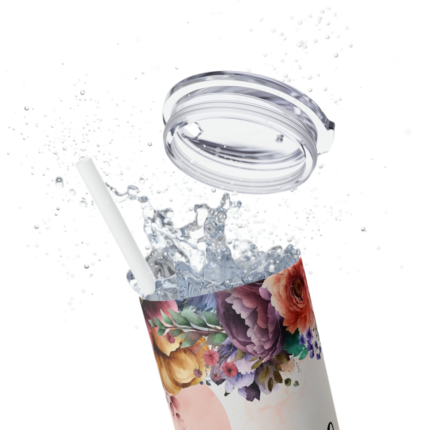 Skinny Tumbler with Straw, 20oz, Floral, Quote, Blessed Grandma, awd-728