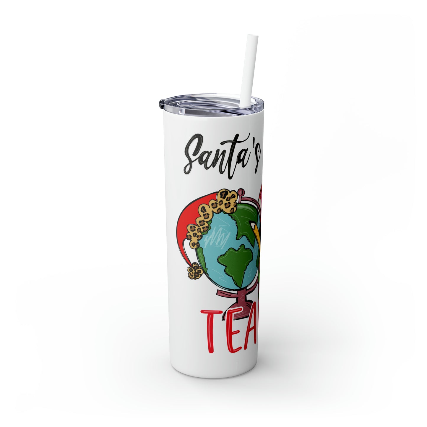 Skinny Tumbler with Straw, 20oz,  Santa's Favorite Teacher