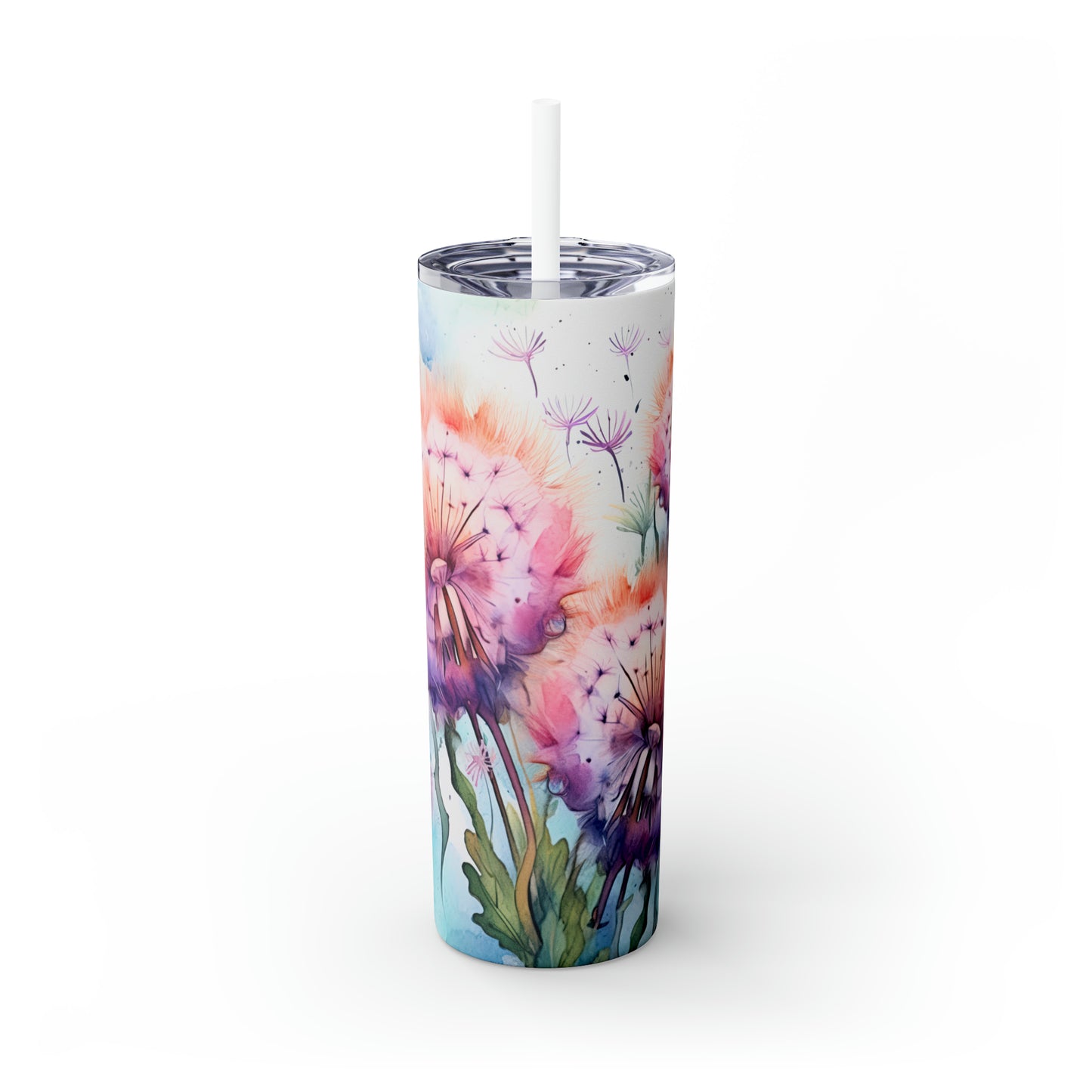 Skinny Tumbler with Straw, 20oz, Dandelions