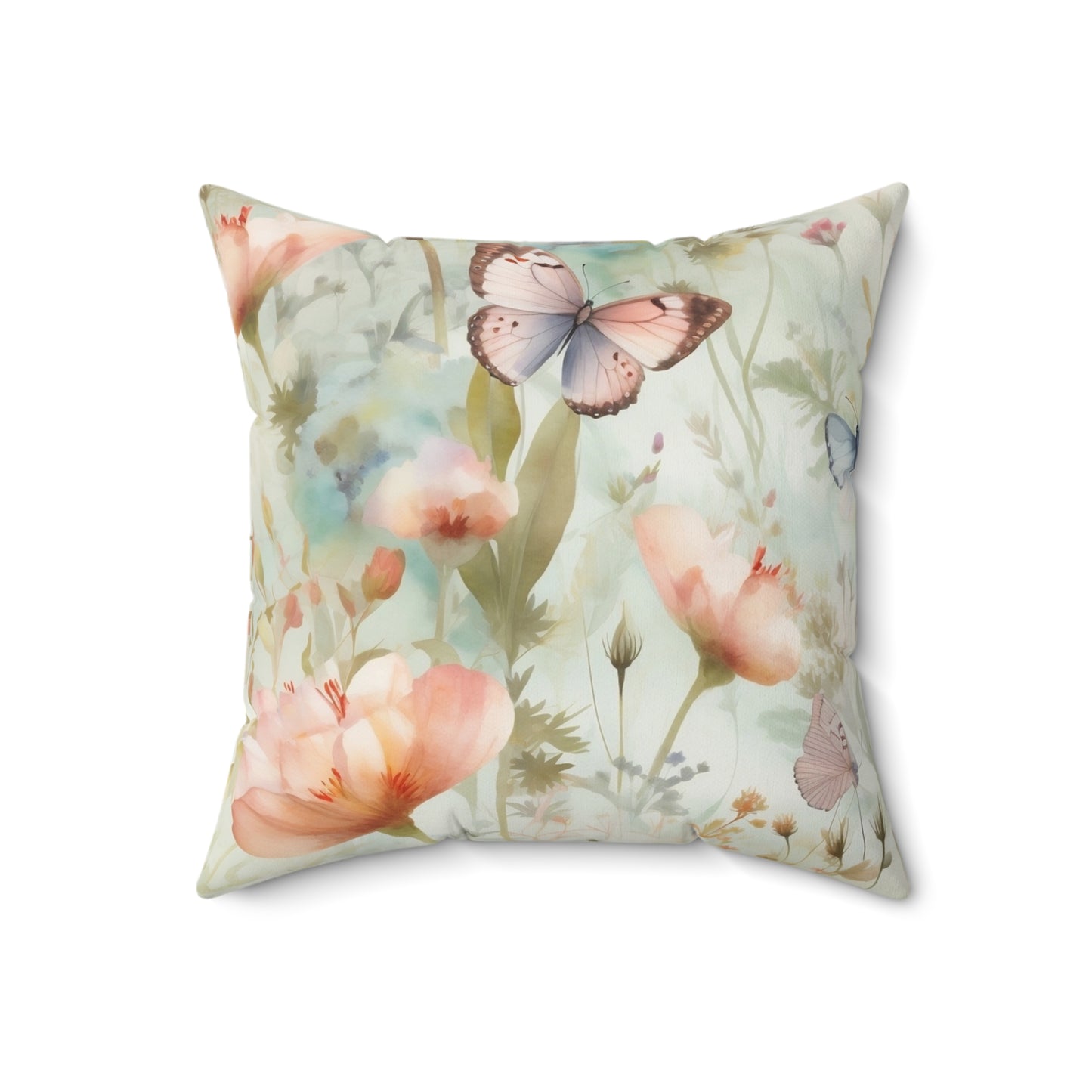 Spun Polyester Square Pillow, Butterfly Floral Cushion