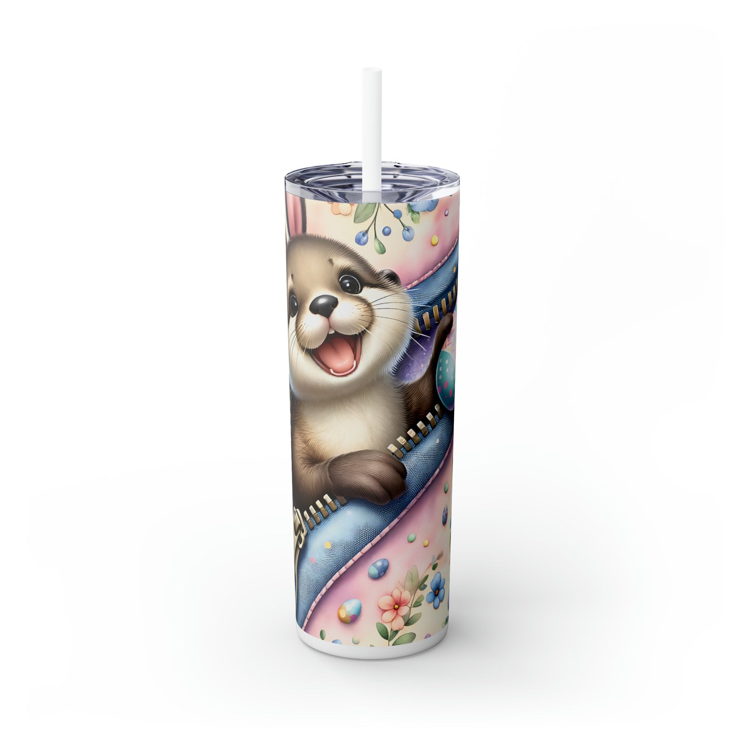 Skinny Tumbler with Straw, 20oz, Easter, Baby Otter, awd-1270