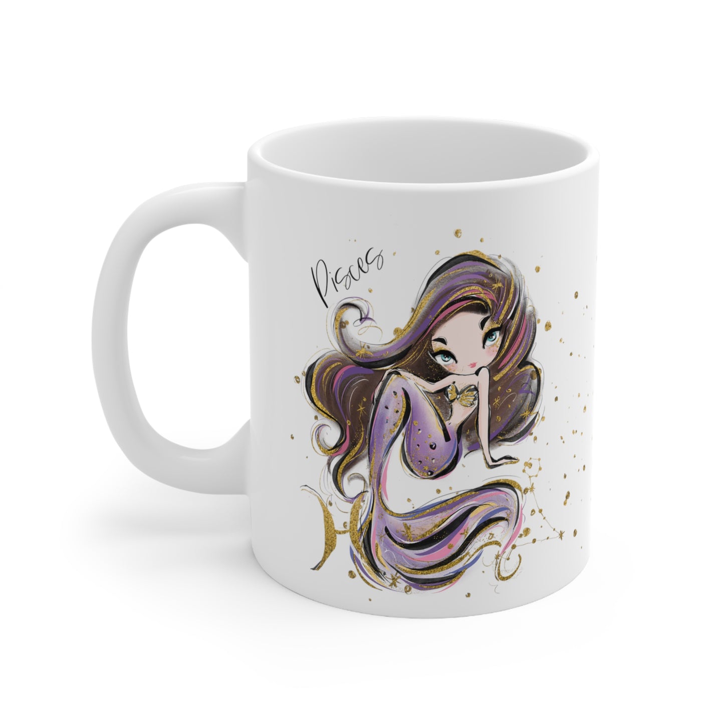 Personalised/Non Personalised Zodiac Sign, Pisces, Ceramic Mug 11oz