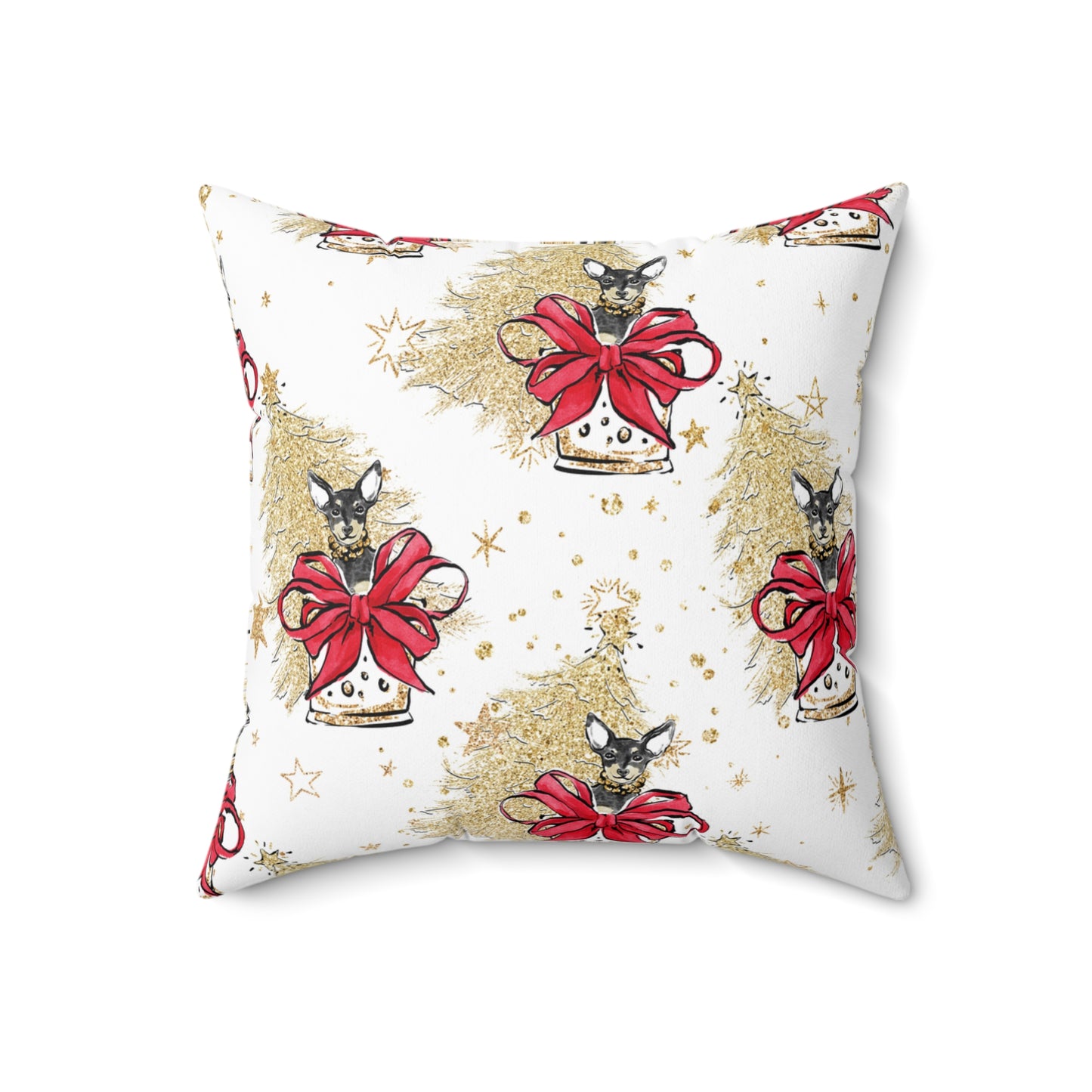 Spun Polyester Square Pillow, Doggie Gold Christmas Cushion