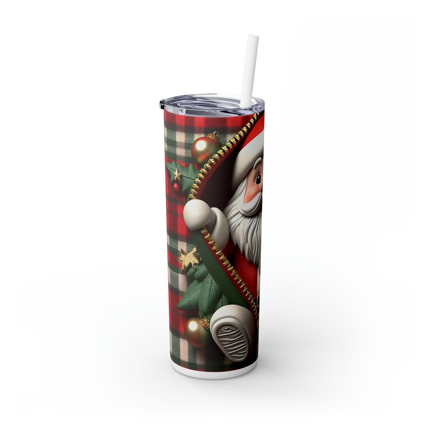 Skinny Tumbler with Straw, 20oz, Santa