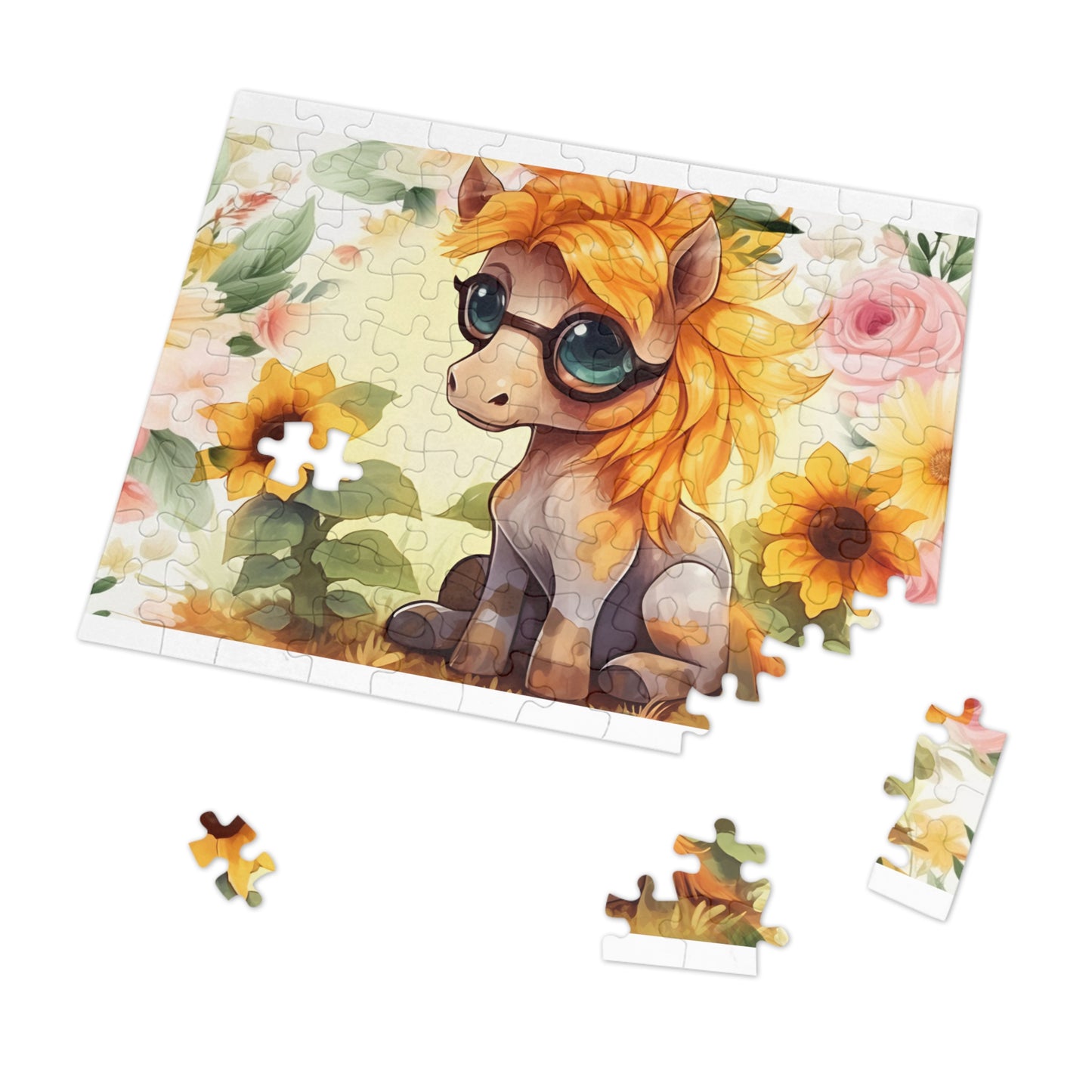 Puzzle, Donkey, Sunflowers, Personalised/Non-Personalised (30, 110, 252, 500,1000-Piece) awd-656