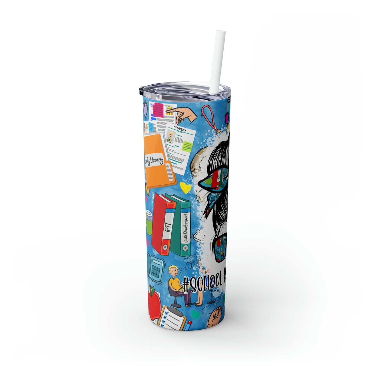 Skinny Tumbler with Straw, 20oz, Teacher, School Psychologist