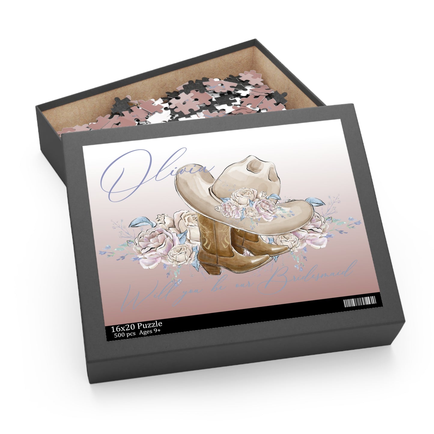 Personalised/Non-Personalised Puzzle, Country Boots, Romance Floral, Will you be our Bridesmaid/Flower Girl (120, 252, 500-Piece)