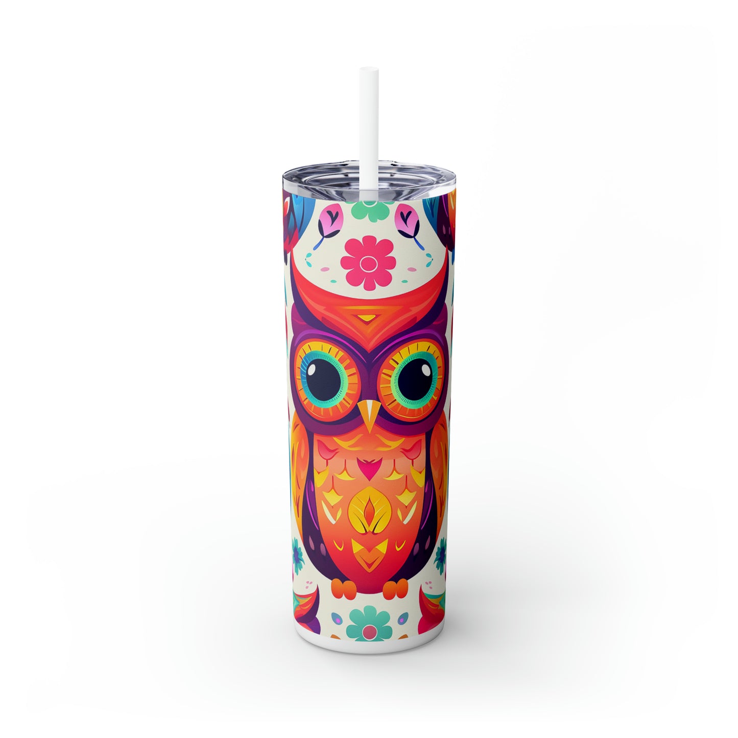 Skinny Tumbler with Straw, 20oz, Owls