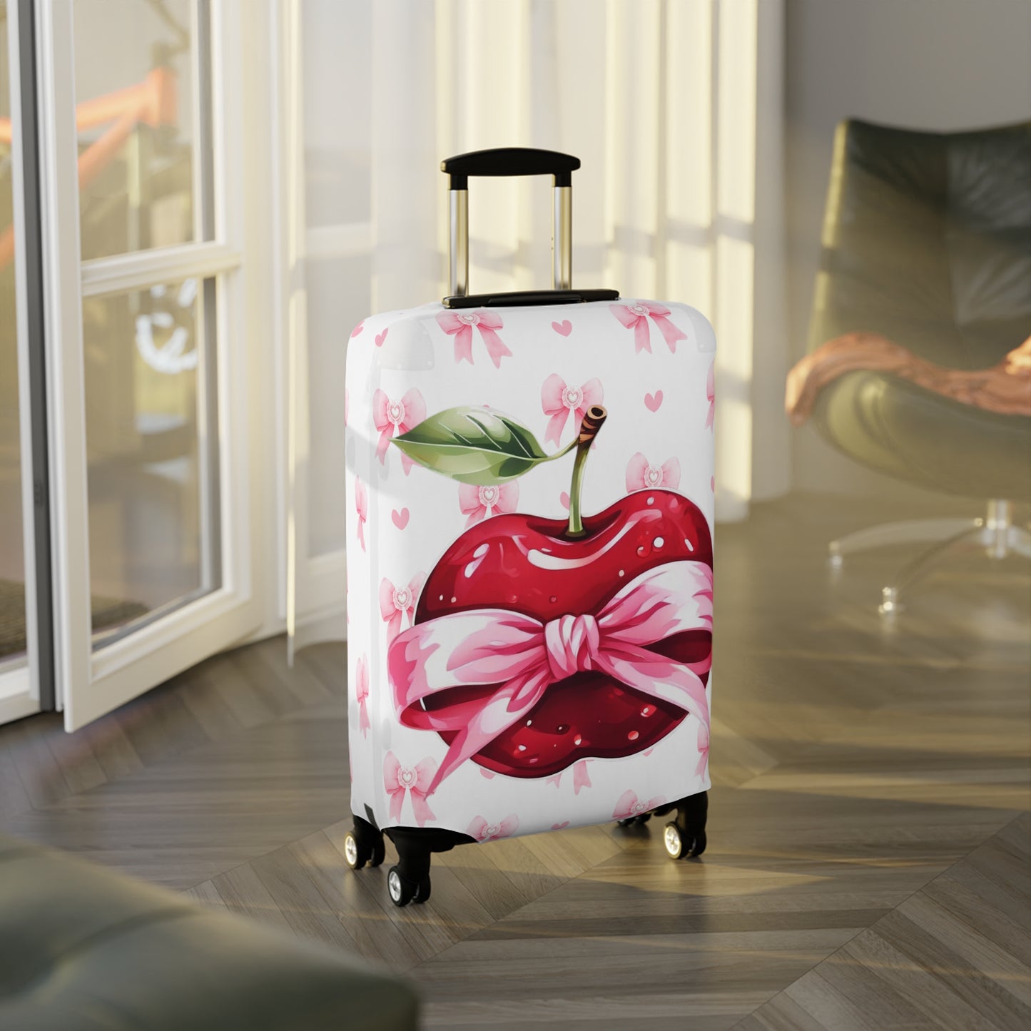 Luggage Cover, Rockabilly, Coquette, Pink Bows, Apple and Ribbon, awd-2528