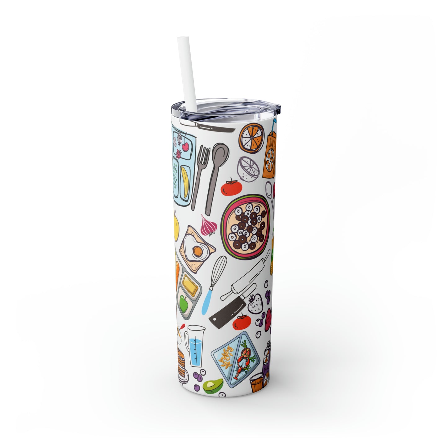 Skinny Tumbler with Straw, 20oz, Lunch Lady