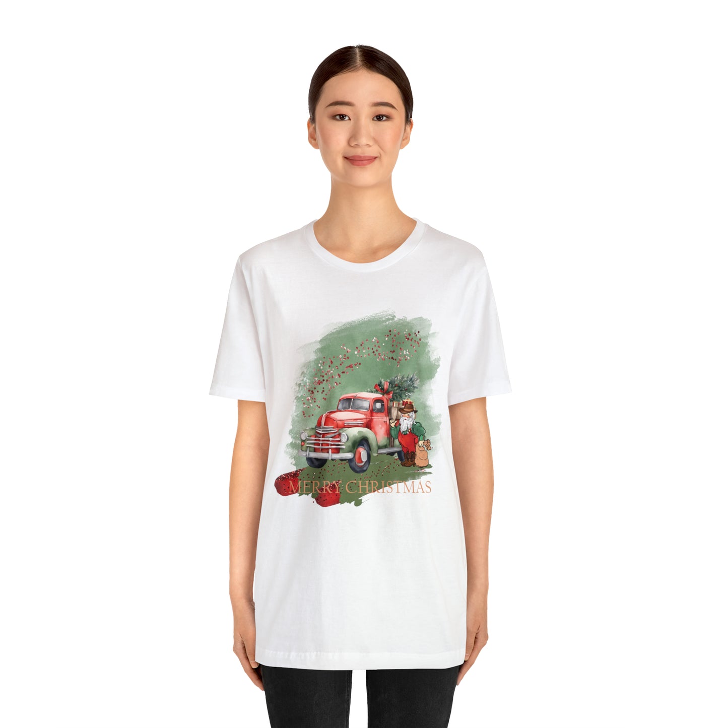 Unisex Adults Jersey Short Sleeve Tee Sage Christmas, Santa, Country Truck, Christmas TShirt, Country Christmas, Western Chrismas