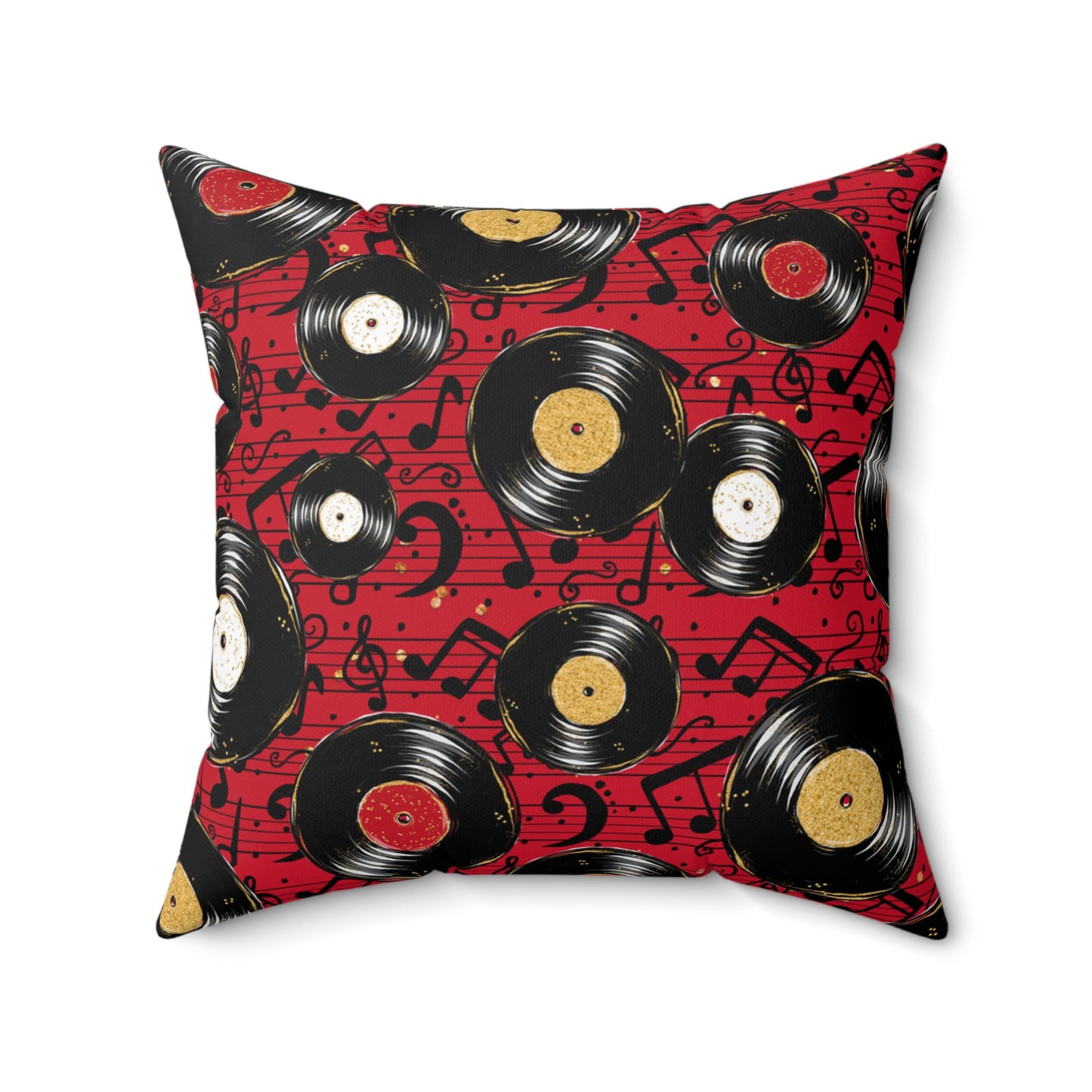 Spun Polyester Square Pillow, Red Music Cushion