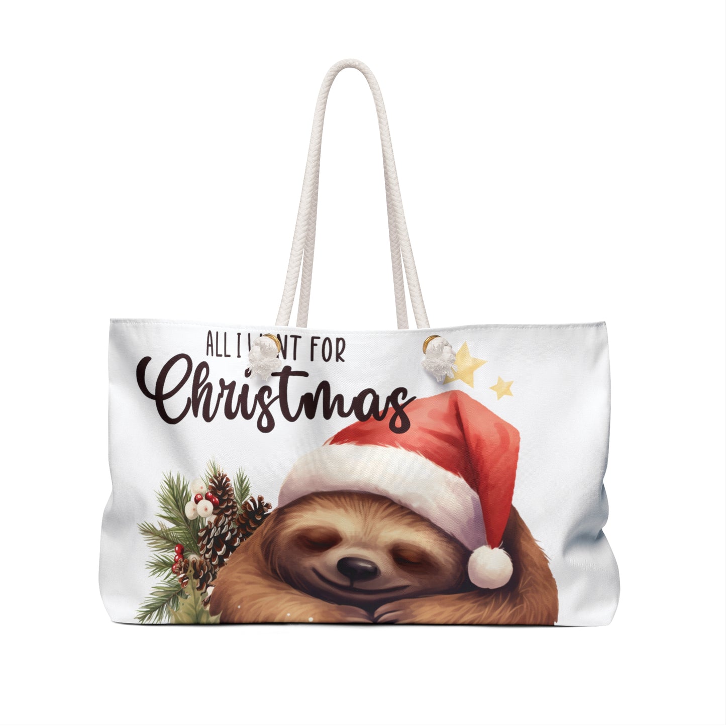 Personalised/Non-Personalised Weekender Bag, Sloth, Christmas, Large Weekender Bag, Beach Bag, Book Bag