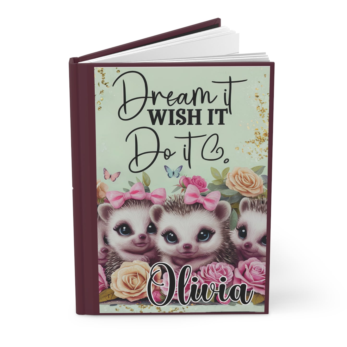 Personalised Hardcover Journal Matte, Hedgehog, Dream it Wish it, Do it, awd-1650