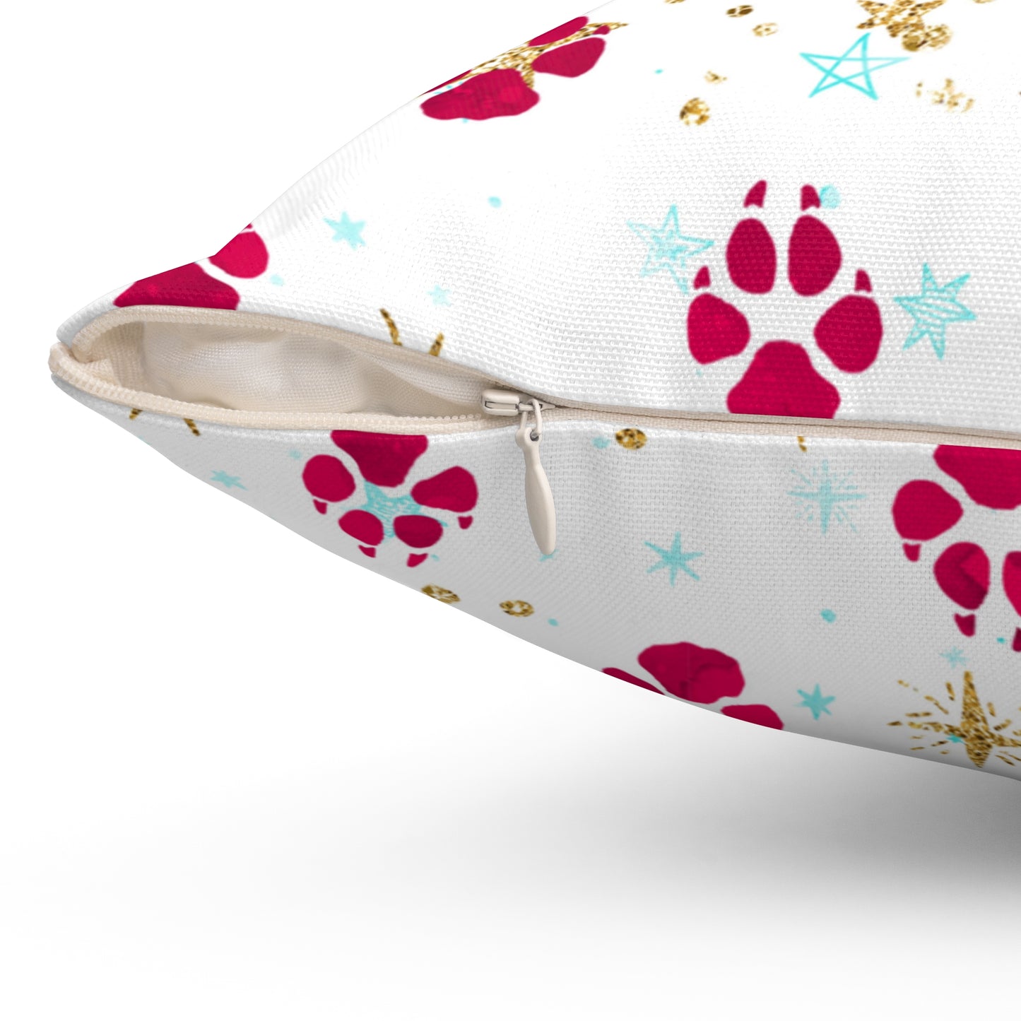 Spun Polyester Square Pillow, Doggie Paws Christmas Cushion