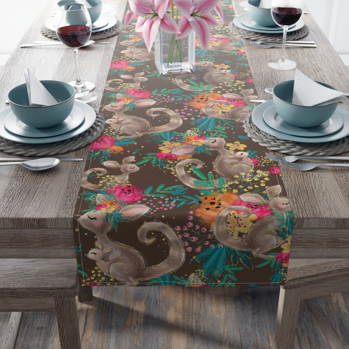 Australian Kangaroo Table Runner, Cotton Twill and Poly Available