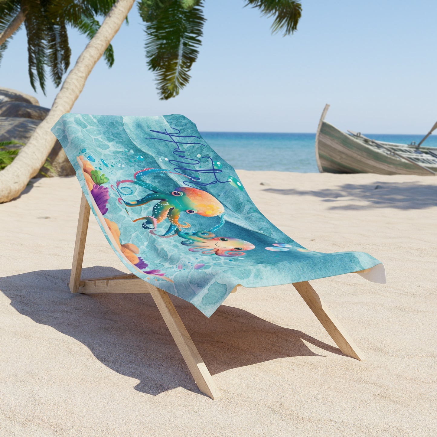 Personalised Beach Towel, Octopus, Polycotton Towel, 2 sizes Available