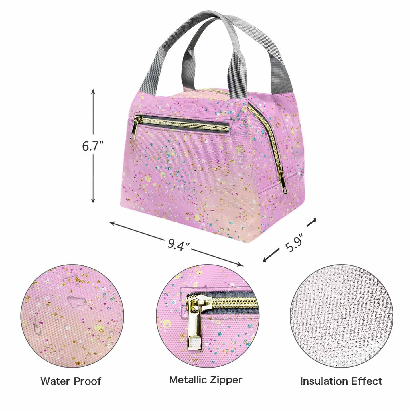 Pink Splash  Portable Lunch Bag-Grey Handle