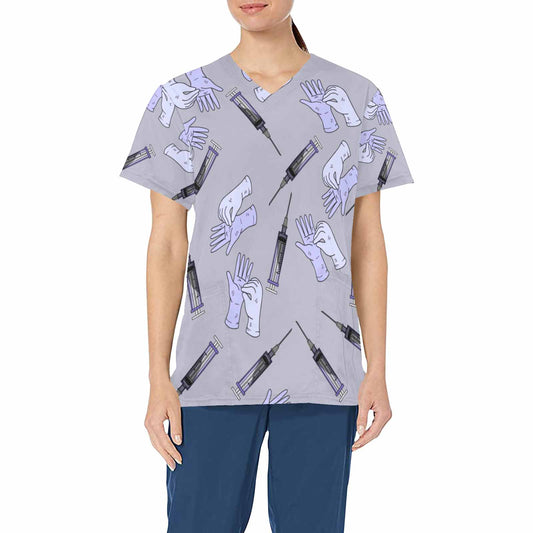 Nurse17  Women's V Neck Scrub Top Nurse Uniform with Deep Front Pockets