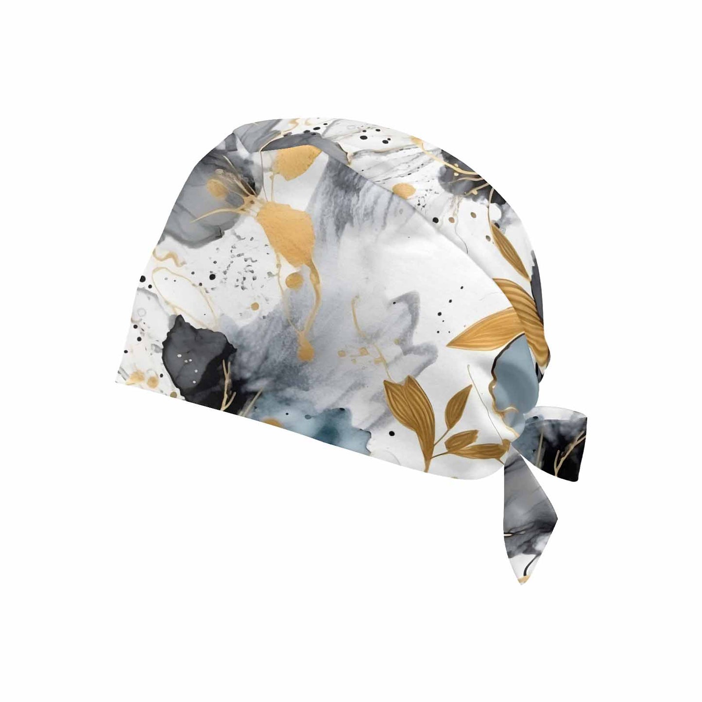 Nurse Scrub Cap Alcohol Ink Grey White and Gold Floral  Scrub Cap