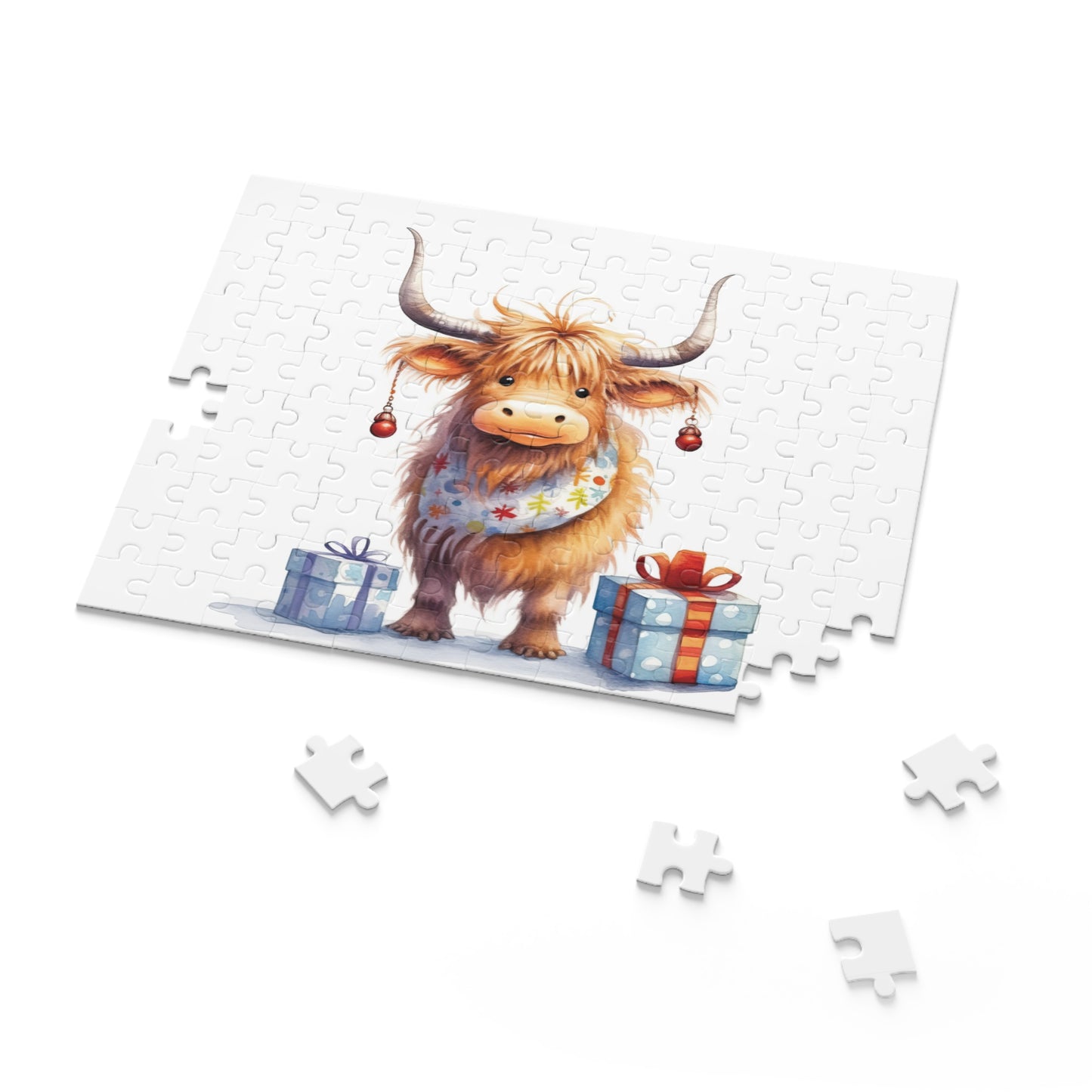 Personalised/Non-Personalised Puzzle, Christmas Highland Cow (120, 252, 500-Piece)