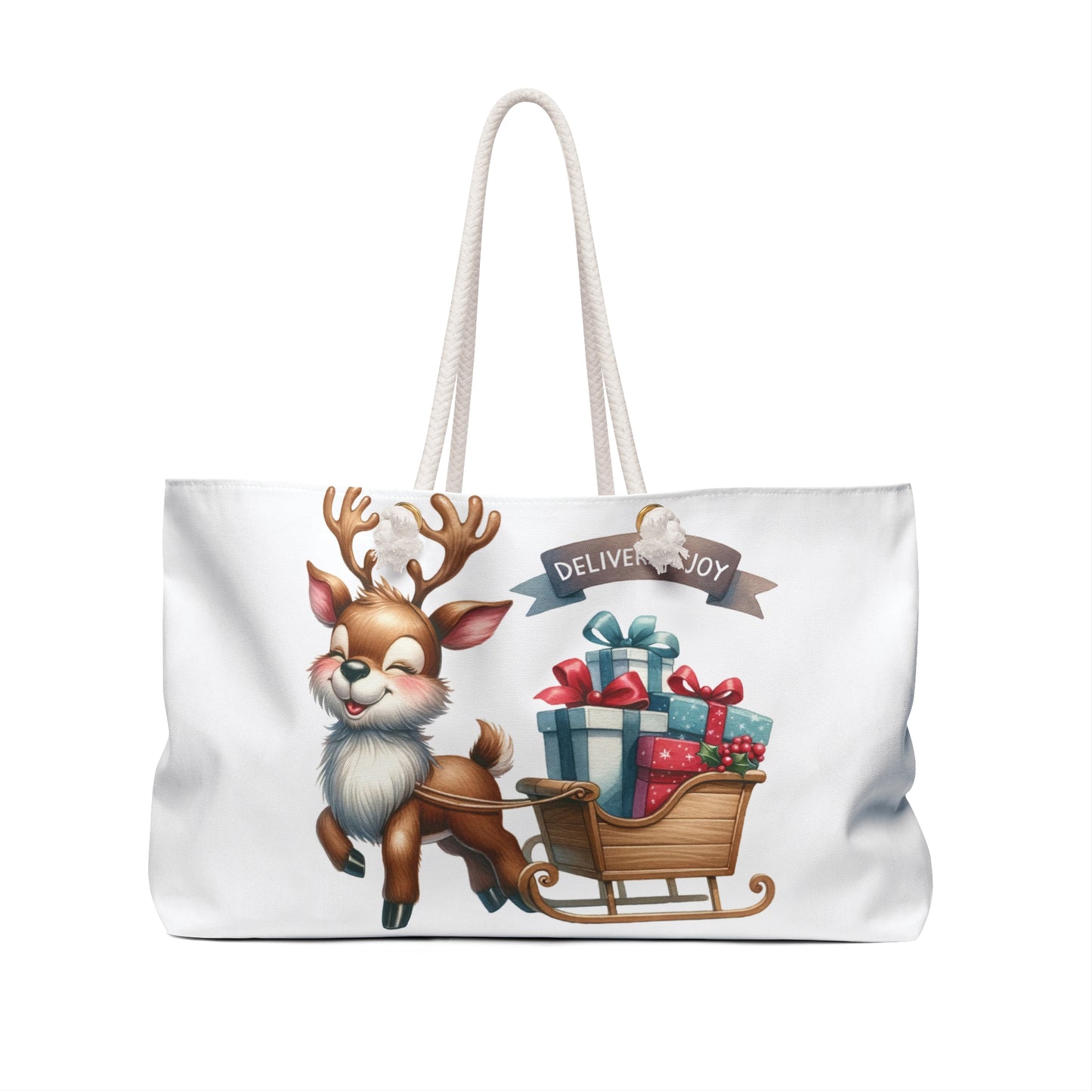 Personalised/Non-Personalised Weekender Bag, Reindeer, Merry Christmas, Large Weekender Bag, Beach Bag, Book Bag