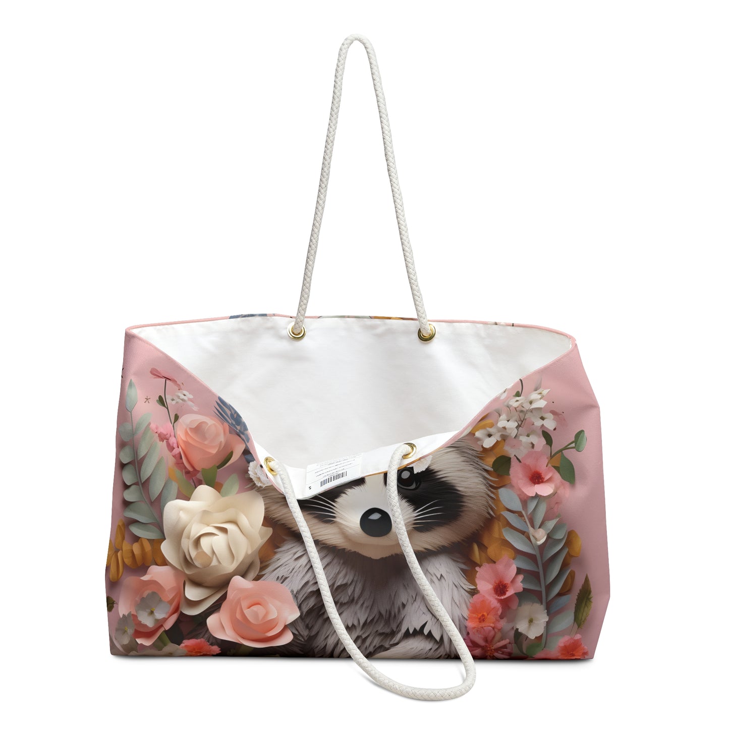 Personalised/Non-Personalised Weekender Bag, Racoon, Large Weekender Bag, Beach Bag, Book Bag