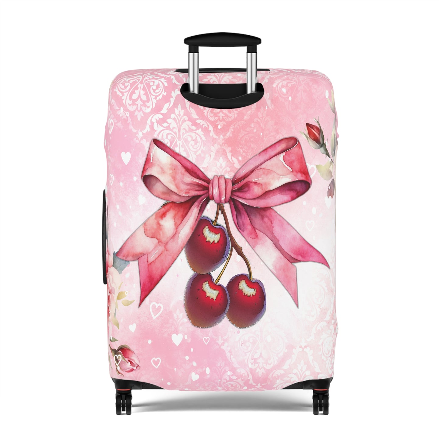 Luggage Cover, Rockabilly, Coquette, Pink Watercolour, Roses, Cherries and Ribbon, awd-2520