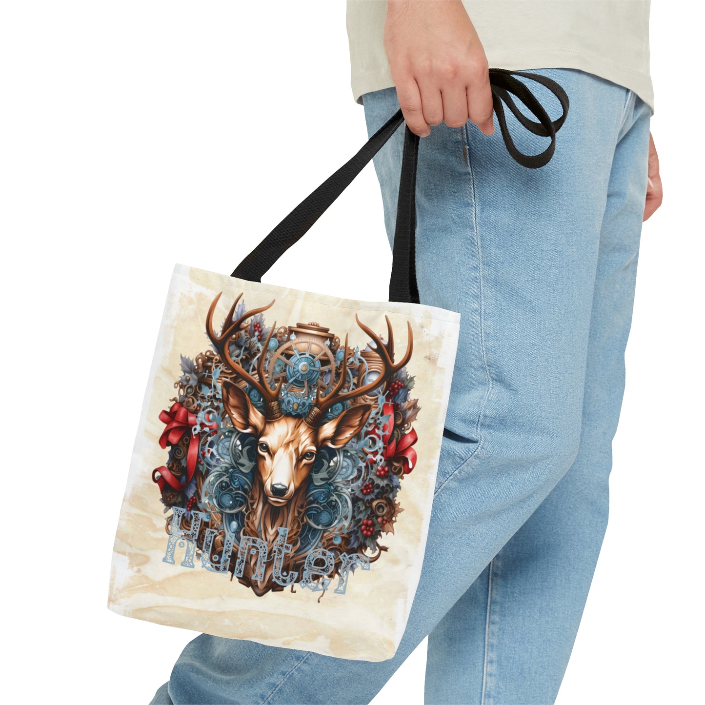 Steampunk Reindeer wreath Personalised Tote Bag, Steampunk Christmas bag, Tote Bag, Personalised/Non-Personalised