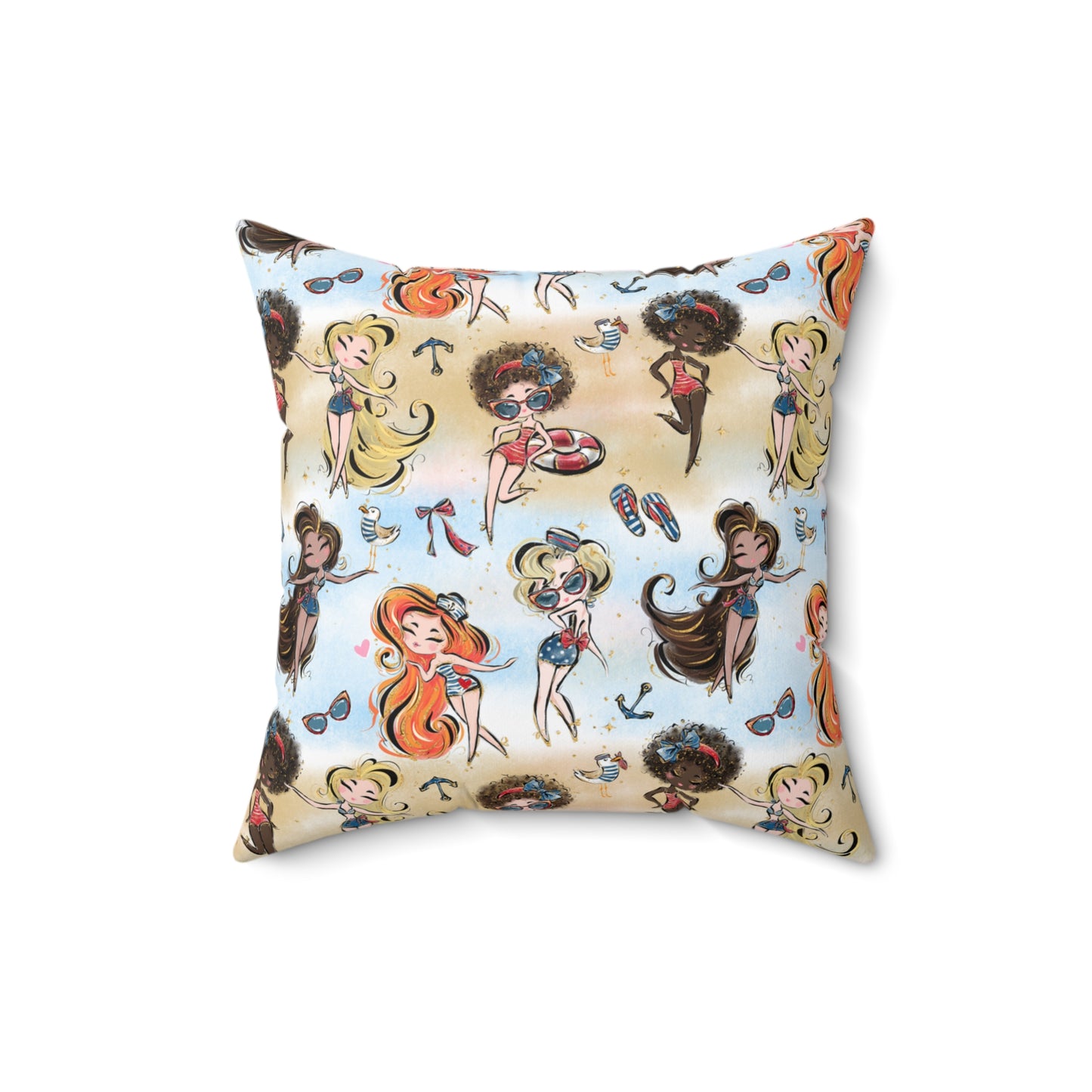 Spun Polyester Square Pillow, Beach Party Cushion