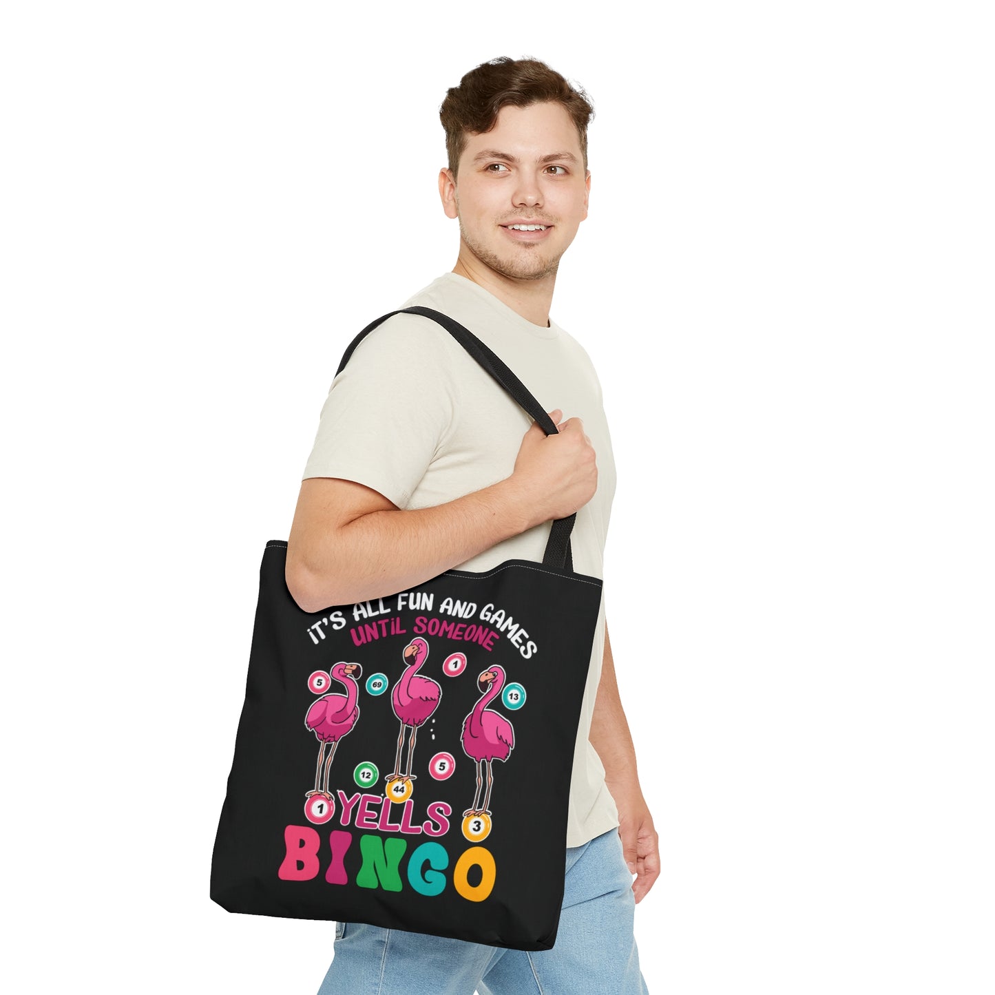 Tote Bag, Flamingo, It's all fun and Games until someone yells Bingo, Personalised/Non-Personalised Tote bag