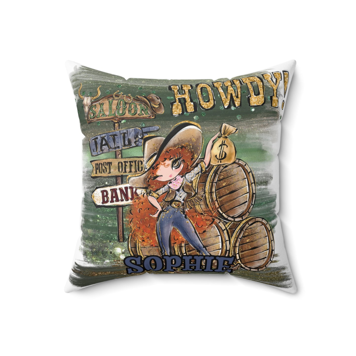 Personalised Howdy Cushion,  Red Curly Hair, Brown Eyes, Polyester Square Cushion, Christmas cushion