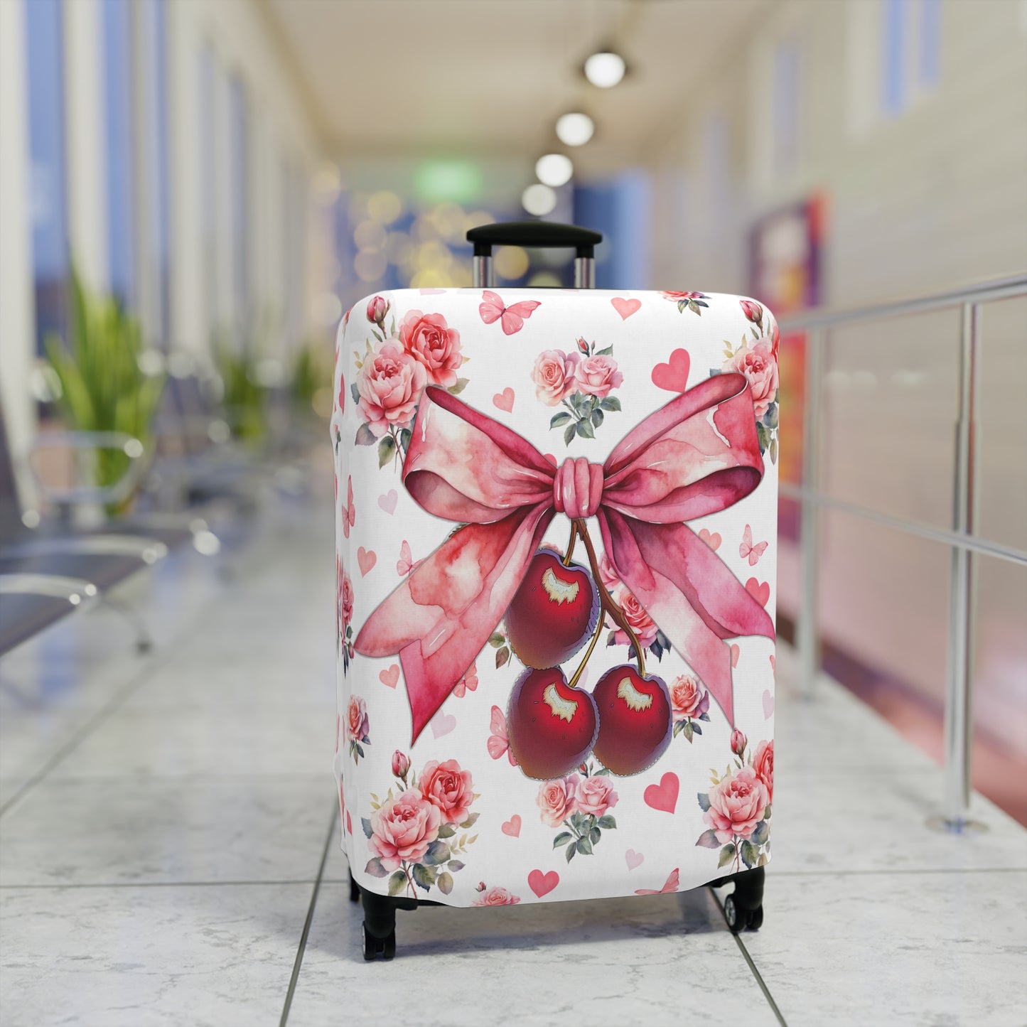 Luggage Cover, Rockabilly, Coquette, Hearts, Roses and Butterflies, Cherries and Ribbon, awd-2523