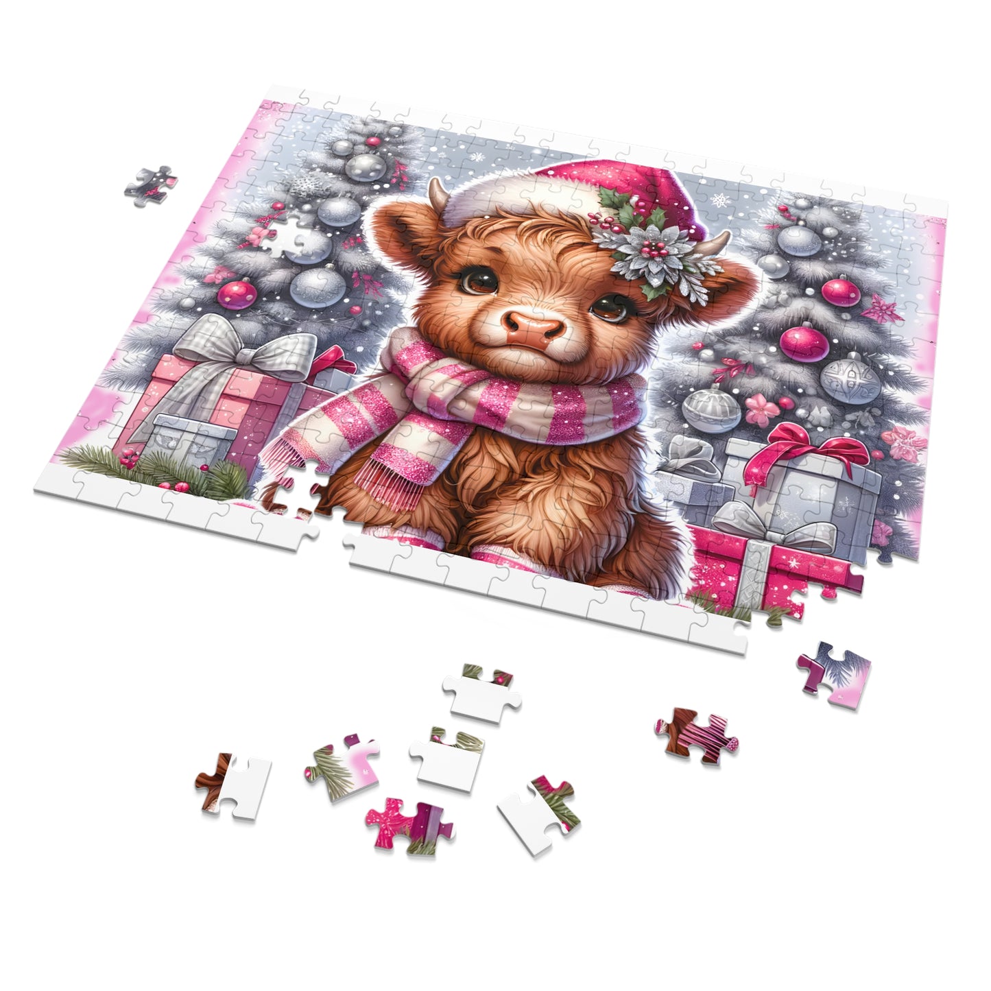 Jigsaw Puzzle, Christmas, Highland Cow, Personalised/Non-Personalised (30, 110, 252, 500,1000-Piece)