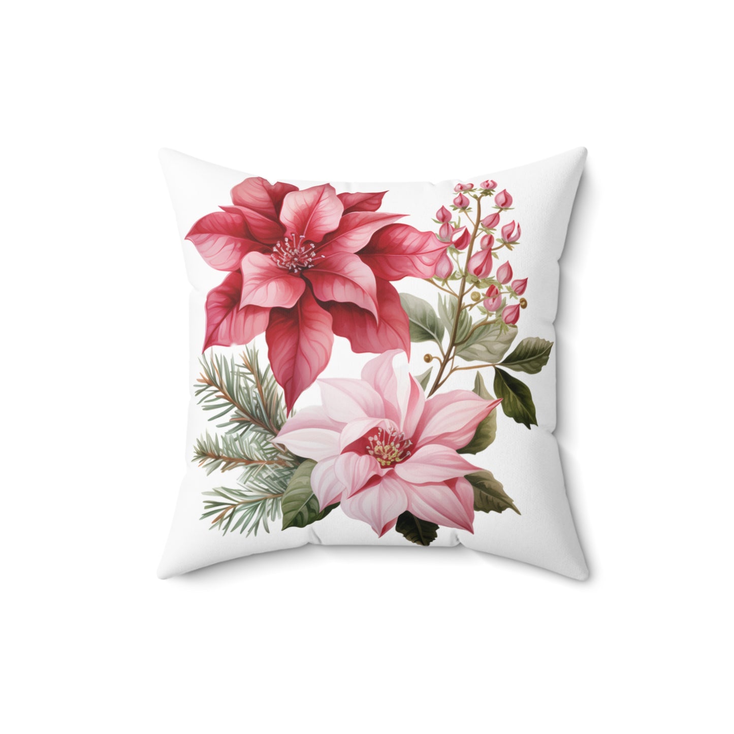 Polyester Square Cushion, Pink Poinsettia