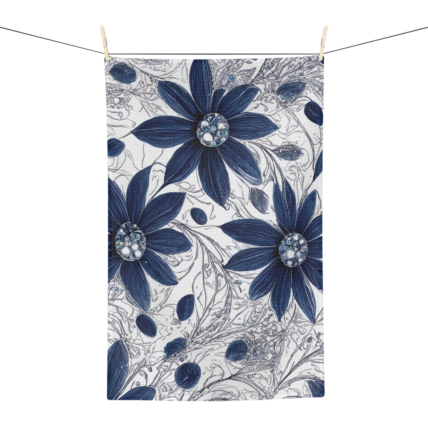 Microfiber Tea Towel, Blue Floral