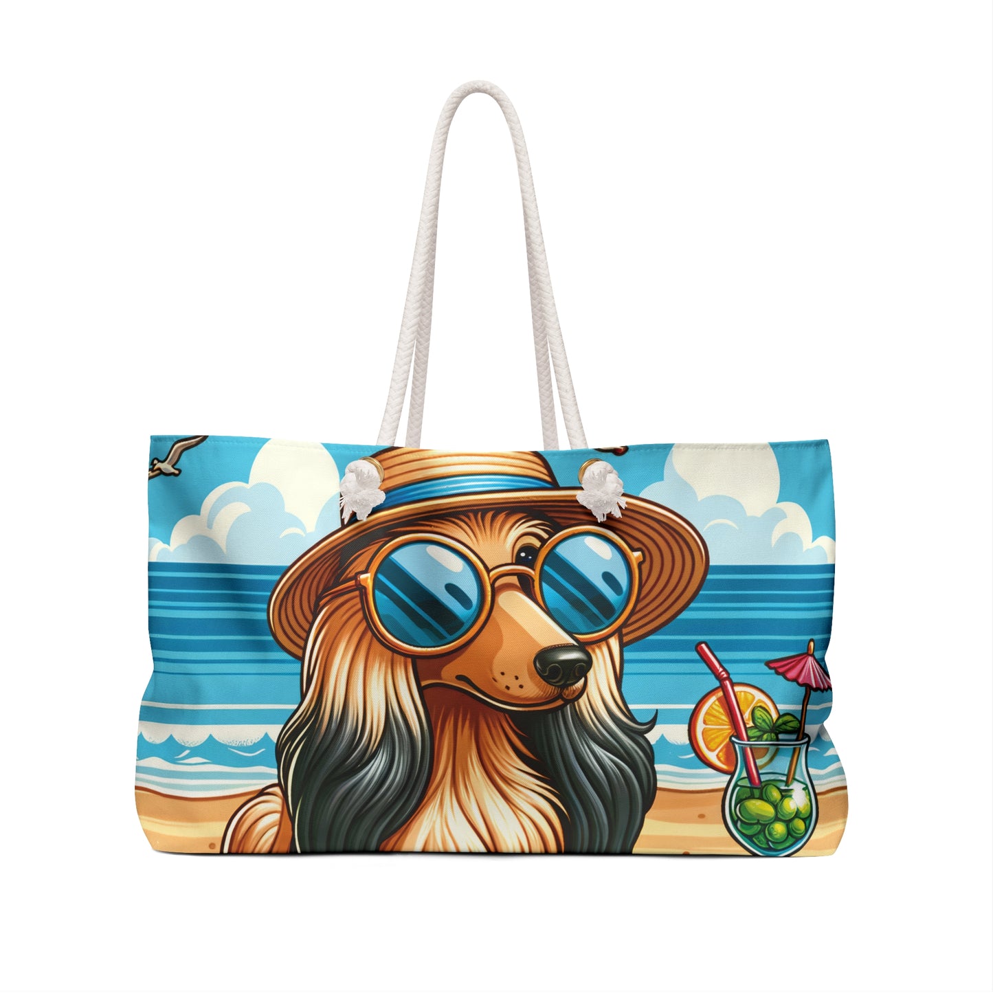 Personalised/Non-Personalised Weekender Bag, Summer Beach Dog, Afghan Hound, Large Weekender Bag, Beach Bag, Book Bag