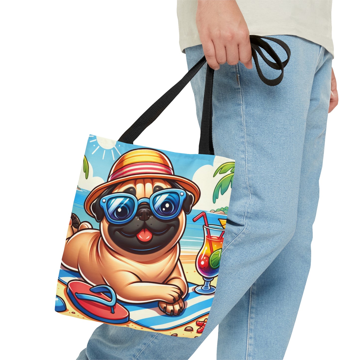 Tote Bag, Dog on Beach,Pug, Tote bag,  awd-1238