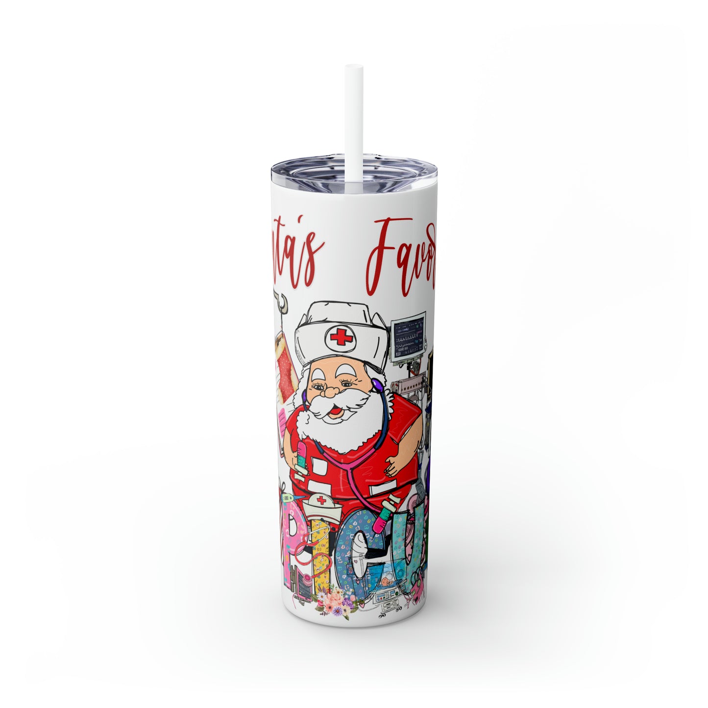 Skinny Tumbler with Straw, 20oz,  Santa's Favorite PICU