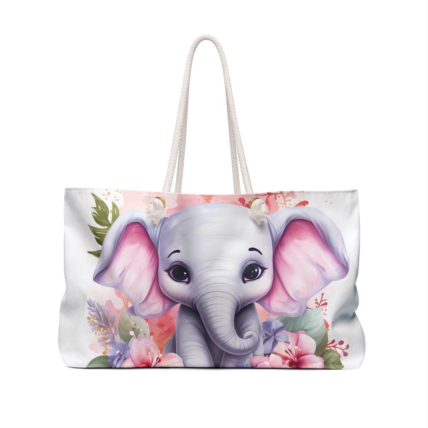 Personalised/Non-Personalised Weekender Bag, Elephant, Large Weekender Bag, Beach Bag, Book Bag