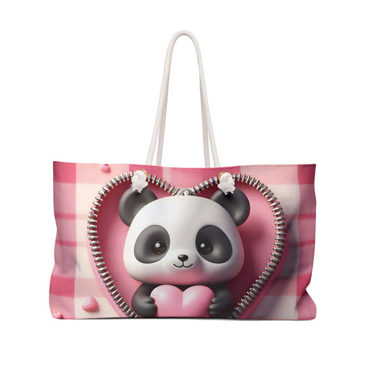 Personalised/Non-Personalised Weekender Bag, Cute Panda, Valentines Day, Large Weekender Bag, Beach Bag, Book Bag