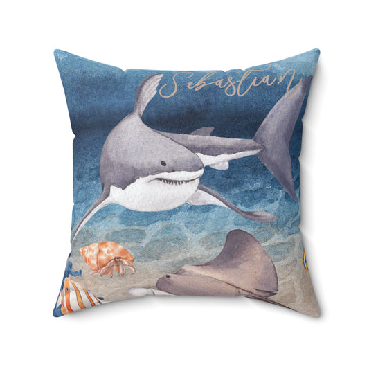 Nautical Polyester Square Cushion, Nautical cushion, Shark