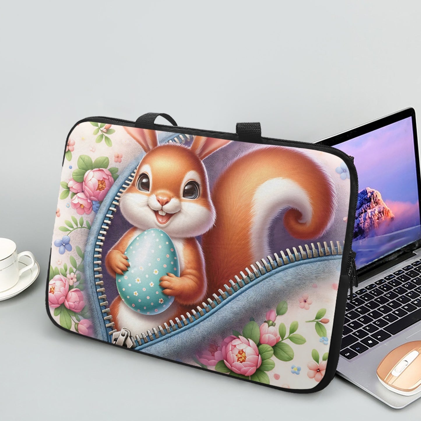 Laptop Sleeve with Handles - Easter - Squirrel with Bunny Ears