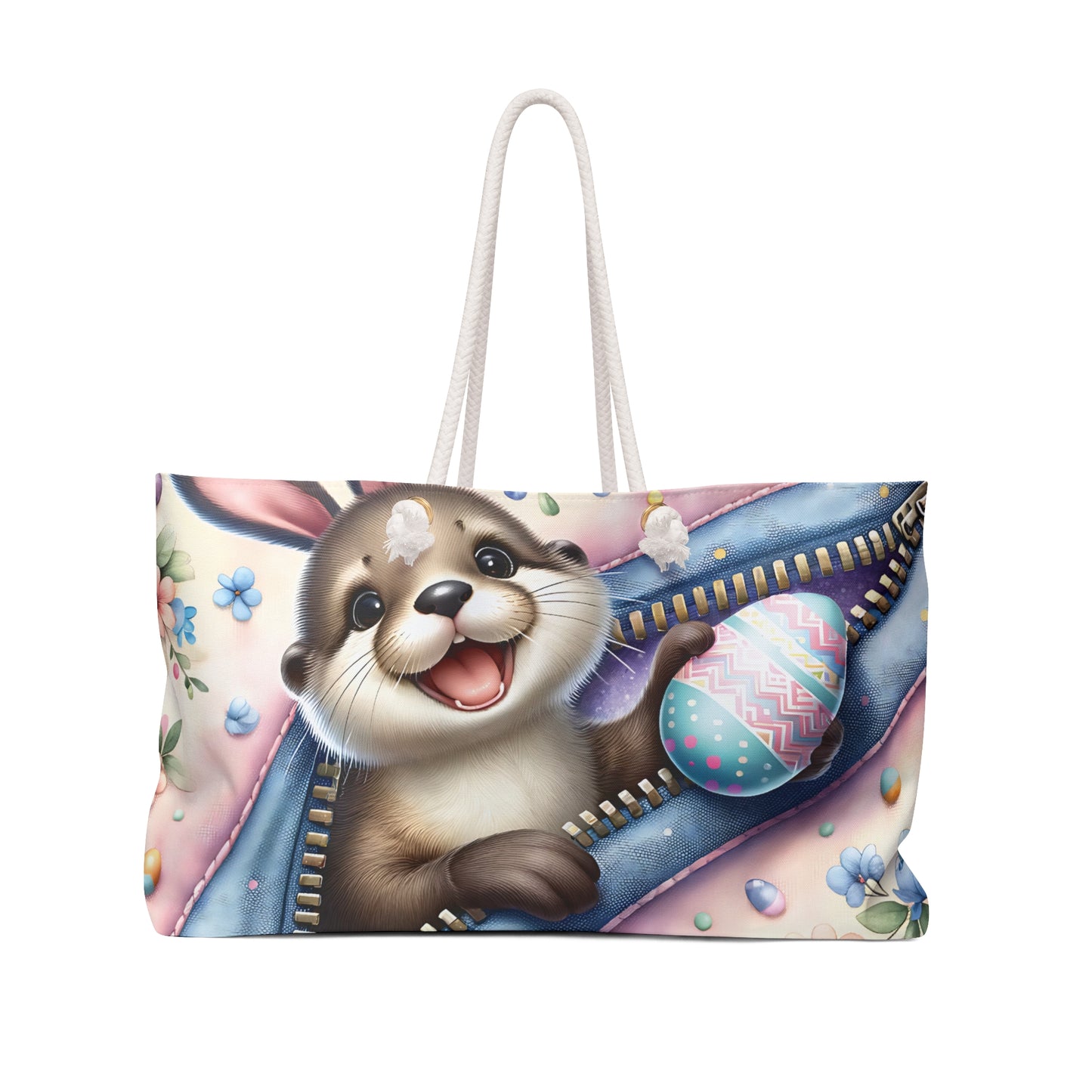 Personalised/Non-Personalised Weekender Bag, Easter, Cute Bunny, Large Weekender Bag, Beach Bag, Book Bag