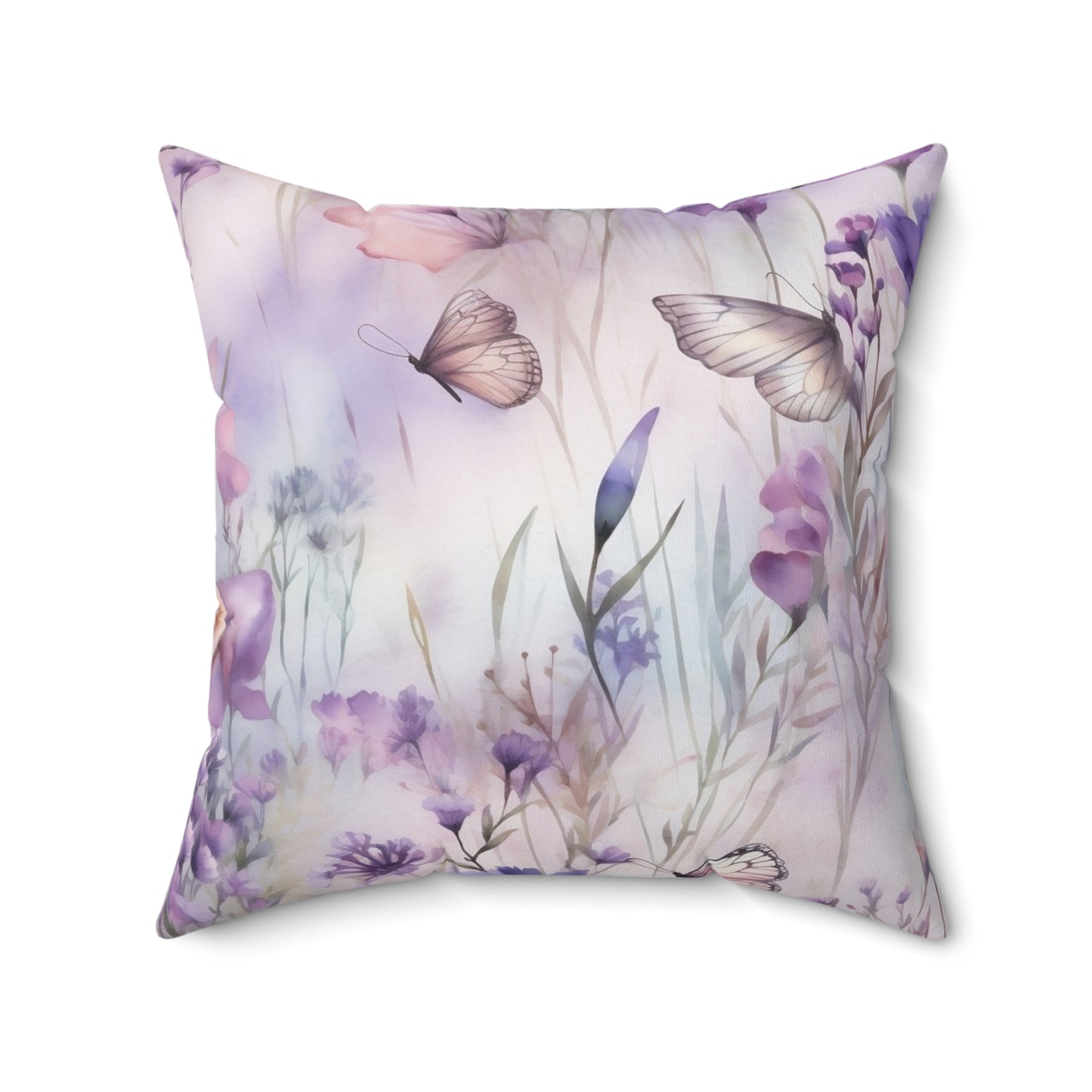 Spun Polyester Square Pillow, Butterfly Floral Cushion