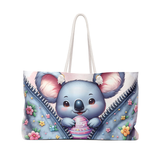 Personalised/Non-Personalised Weekender Bag, Easter, Cute Koala, Large Weekender Bag, Beach Bag, Book Bag