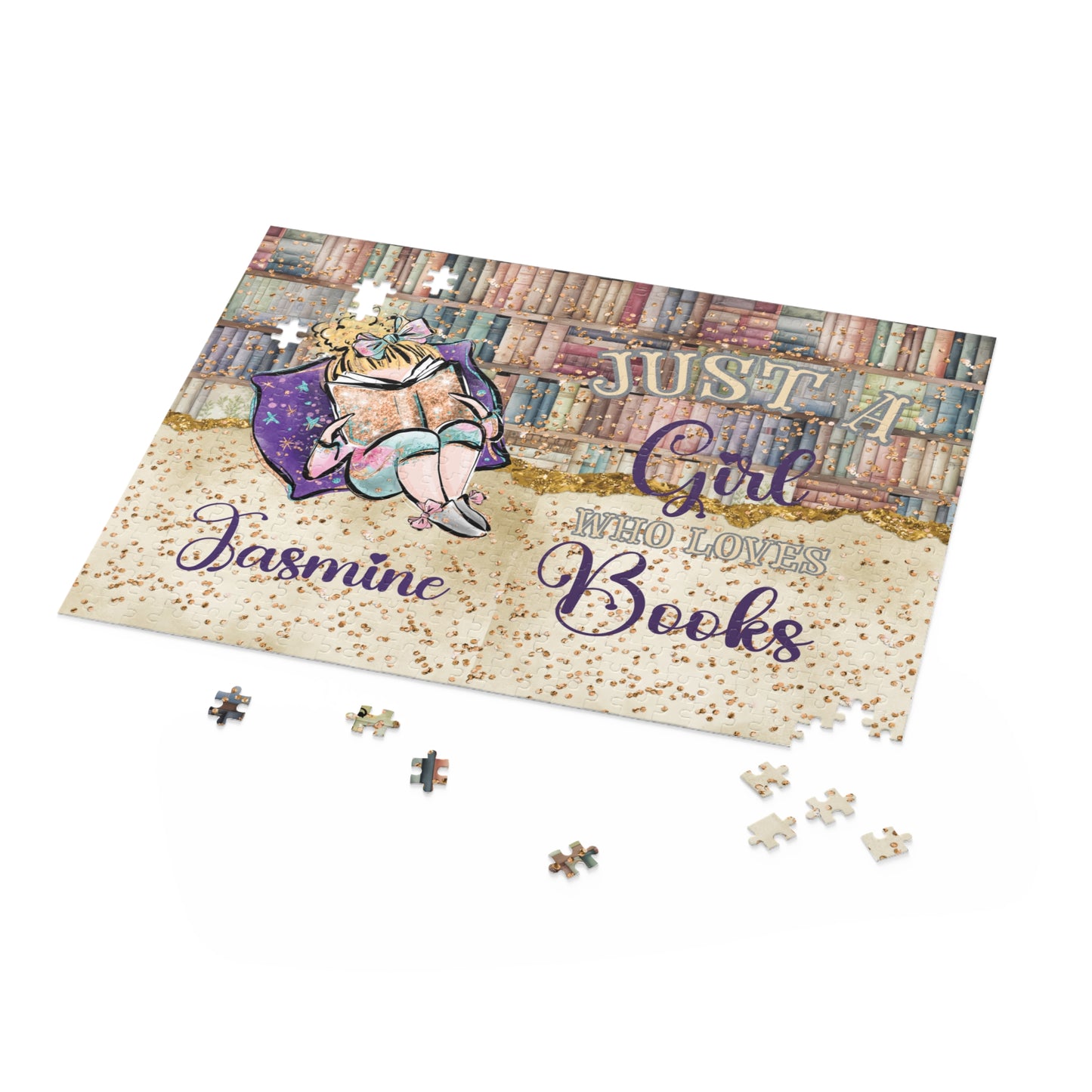 Puzzle, Just a Girl who Loves Books, Blonde Hair, Personalised, (120, 252, 500-Piece)