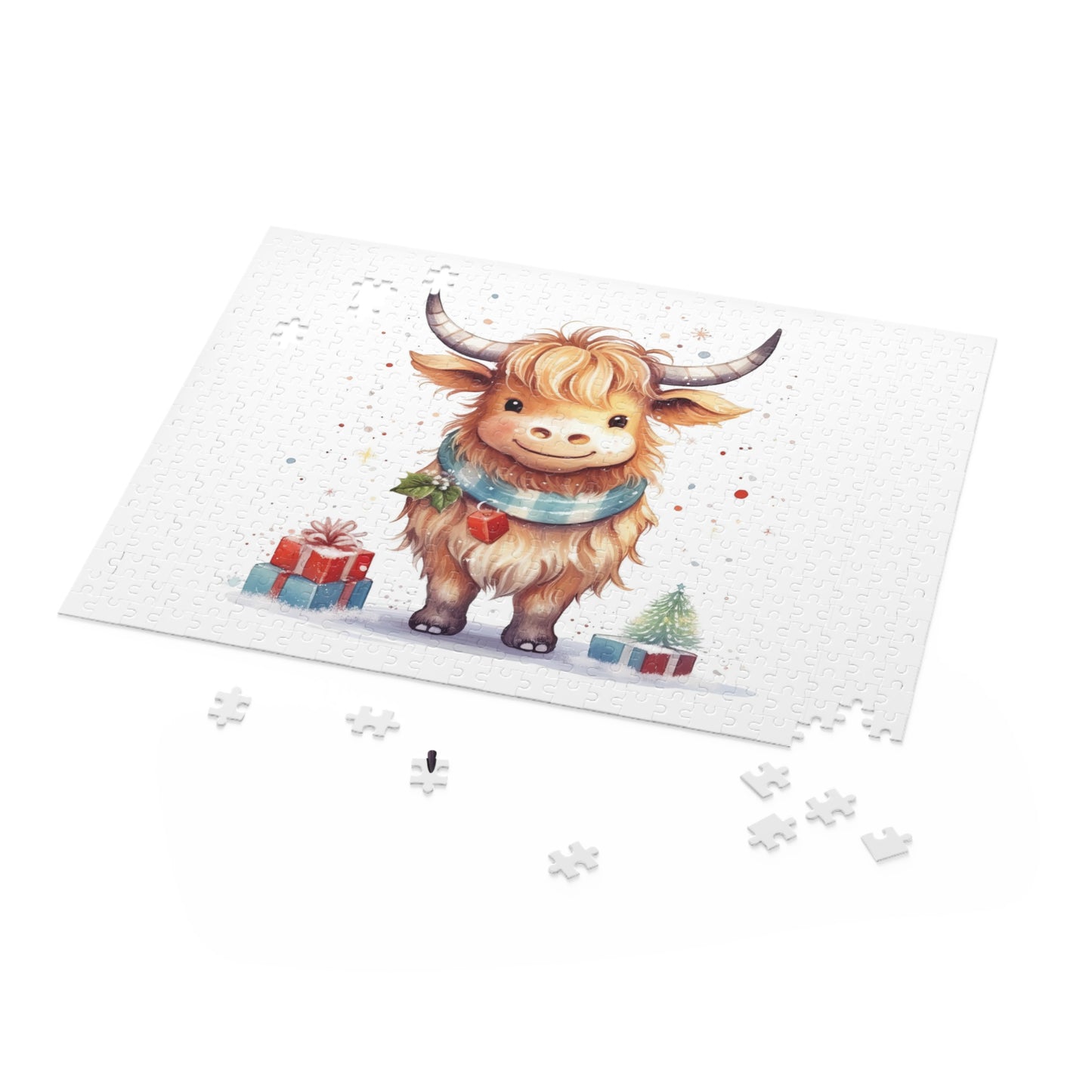 Personalised/Non-Personalised Puzzle, Christmas, Highland Cow (120, 252, 500-Piece)